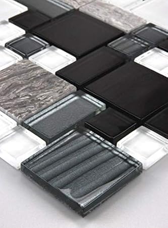 1 Matte Glasmosaik Mosaikfliesen Mosaik Marmor Glas Schwarz Grau Weiss 15x15cm Amazon De Baumarkt