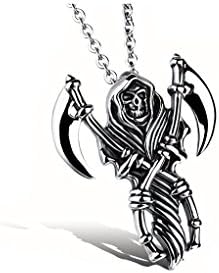 WuBeFine Death Scythe Skull Pendant Cool Pendant Necklace Titanium Steel Men