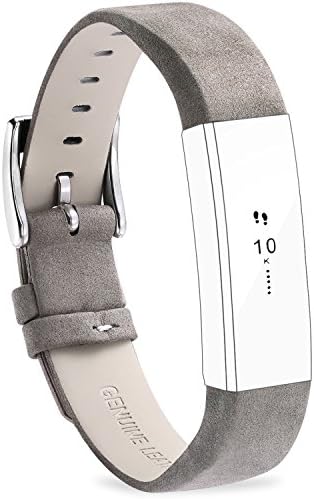 FITEEN Leather Bands for Fitbit Alta and Fitbit Alta HR Strap Style,Small Large-Matte Grey