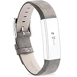 FITEEN Leather Bands for Fitbit Alta and Fitbit Alta HR Strap Style,Small Large-Matte Grey