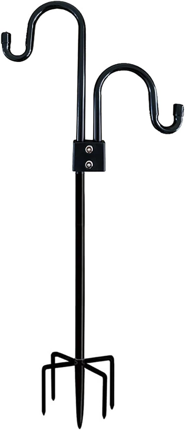 Outdoor Shepherd's Hooks - Double Adjustable Shepherds Hook 92 Inch,Carkio Bird Feeder Pole Stand with 5 Prongs Heavy-Duty Metal Hanging Plant Stand Outside for Hanging Solar Light Lantern Wedding Flower Basket(1Pack)