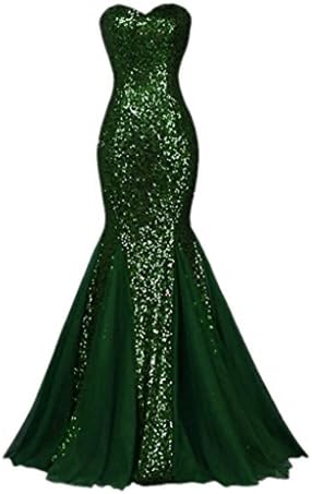 Winnie Bride Sparkly Sequins Evening Prom Ball Gown Mermaid Long Formal Dress-14-Dark Green
