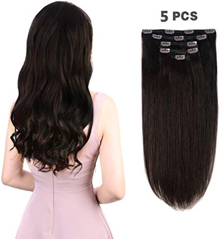 5 Pieces 12" Remy Clip in Hair Extensions Human Hair Dark Brown - Beauty Silky Straight Short Thick Real Hair Extensions for Women Fashion (12 inches, #2, 60grams)