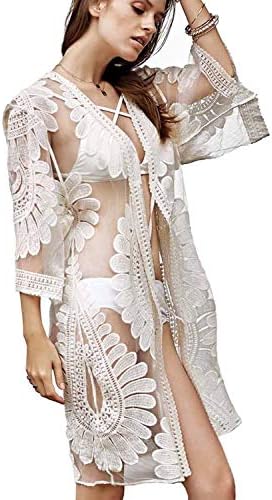 Vivilover Womens Lace Floral Long Maxi Beach Dress Swimwear Bikini Cover Up