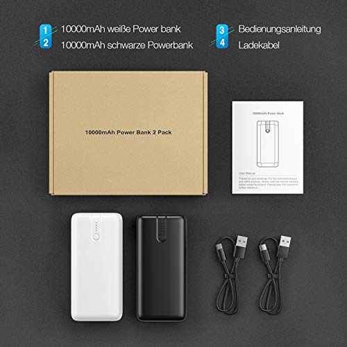 IEsafy Powerbank 2 Stücke Mini Power Bank 10000mAh Externer Akku mit 2.4A Input und Output USB C Eingang Schnelles Aufladen Tragbares Ladegerät für iPhone, iPad, Huawei, Samsung, Xiaomi und Mehr