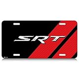 iPick Image SRT Carbon Fiber Look Red Stripe Graphic Aluminum License Plate for Dodge Jeep Chrysler