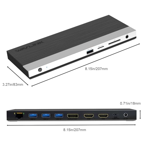 WAVLINK USB C Docking Station, 4k Triple Display Dock, Support 100W for PC with DisplayPort, HDMI Adapter, USB 3.0, Gigabit Ethernet, SD/TF Card Slot, Audio Jack