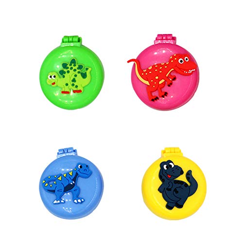 DiaryTown 4 PackMini Travel Hairbrush with Mirror, Folding Compact Mirror Brush Round Cute Cartoon Convenient Small Travel Hair Brushs Hair Comb Travel Size for Women, Girls, Kids, Dinosaur
