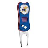 Team Golf NCAA Kansas Jayhawks Switchblade Divot Tool with Double-Sided Magnetic Ball Marker, Features Patented Single Prong Design, Causes Less Damage to Greens, Switchblade Mechanism