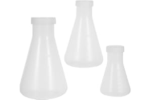 VILLCASE Erlenmeyer Flask Set 3-Pack Transparent Plastic Conical Flasks with Lids for Laboratory and School Science Experimen