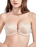 DOBREVA Women's Push Up Strapless Bra T-Shirt Lace Underwire Add-2-Cup Bandeau Bras