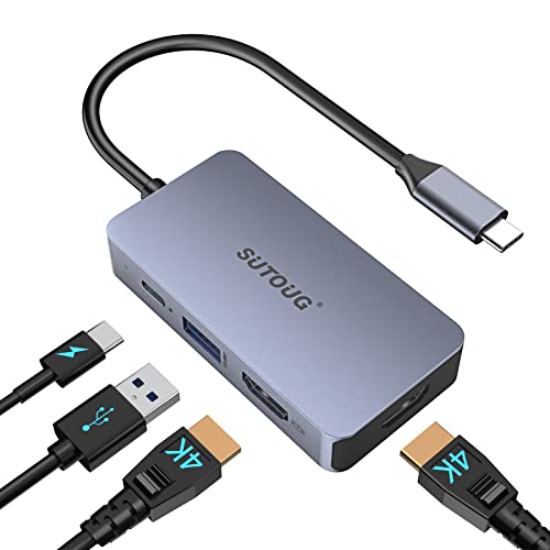 USB C Hub, SUTOUG Docking Station, 4-in-1 USB C Adapter with Dual 4K HDMI Ports…