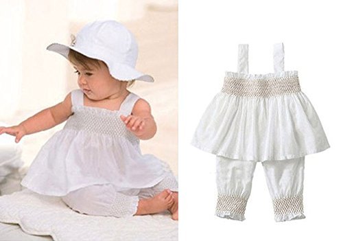 3pcs baby toddler girl ruffle top+pants+hat outfit set 12-18 m wh…