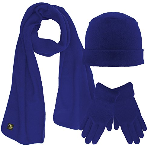 Royal Blue 3 Piece Fleece Hat Scarf & Glove Matching Set