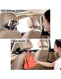 Soporte para teléfono con gancho para reposacabezas para auto Jteman con gancho para auto universal, gancho para auto 2 en 1 Soporte para teléfono móvil para bolsa colgante, bolso, tela, paraguas, tienda de comestibles - juego de 2 (negro)