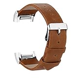 For Fitbit Charge 2 Bands, Genuine Leather Replacement Bands for Fitbit Charge 2 Brown with Metal Connectors