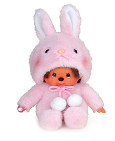 Sekiguchi Monchhichi Animal Dress Series Rabbit Costume Plush, Pink