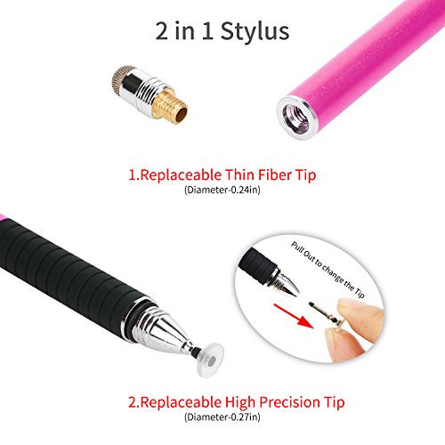Healcity Premium Capacitive Stylus Pen,Disc & Fiber Tip 2 in 1 Series,Fine Point Stylus Tip,High Sensitivity & Precision,Universal on iPhone/ iPad/ Tablet/laptop and other Touchscreens (Red) - Thumbnail 3