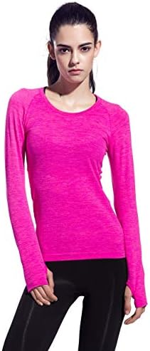 Mflying Women's Space Dye Long Sleeve Quick Dry Crew Neck Running Shirt for Workout Hiking Yoga Gym Sport
