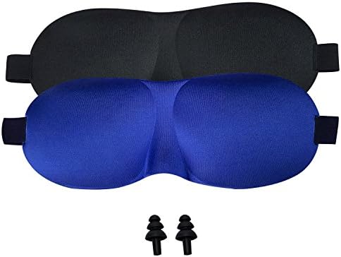 Sleeping Eye Mask, FUNCYboo 2-pcs Air Comfortable, Lightweight,Light Blocking Eye Mask with Soft Earplugs for Travel (Black &amp; Blue)