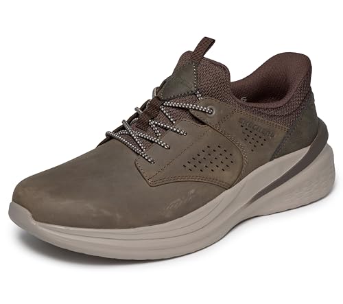 Skechers Men's Slip-On Sneakers - Leather Bungee Lace Casual Shoes at Amazon