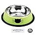Petfamily Stainless Steel Cat Bowl, Heavy Duty Cats and Dogs Bowls with Non-Skid Rubber Base, Pet Food Bowls, 8 Ounce, Set of 2 (Green/Orange)