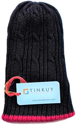 TINKUY PERU 100% Alpaca Peru Braided Beanie Ski Hat Double Face Red - Black