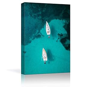 Canvas Wall Art - A Pair of Boats Paked on The Clear Sea - Giclee Print Gallery Wrap Modern Home Art Ready to Hang - 12x18 inches