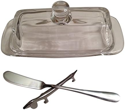 3-Piece Table Set Covered Butter Dish Glass, Spreader Knife and Knife Rest Stainless Steel