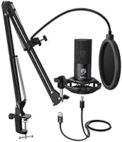 FIFINE Studio Condenser USB Microphone Computer PC Microphone Kit with Adjustable Scissor Arm Stand Shock Mount for...