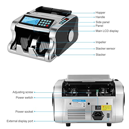 Contadora De Billetes Detector de Billetes Falsos, Contador de Dinero con pantalla LED Doble Display,1000 Billetes por Minuto Maquina para Contar Dinero Billetes Mexicanos