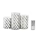 Silver Flameless LED Candles - Set of 3 Geometric Pattern Pillars, Real Wax, Warm White Lights, Remote & Batteries Included