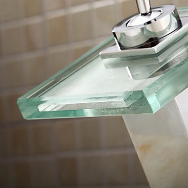 YAJO Modern Single Handle 360 Degree Rotating Lever Bathroom Glass Spout LED Color Changing Vessel Sink Faucet, Chrome