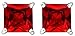FANTOM Sterling Silver 925 Princess Cubic Zirconia Simulated Ruby Red Cz Stud Earrings 2.00 Carat