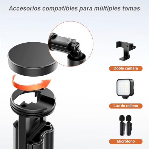 LEMONSEA Tripie para Celular 165cm, Tripode para Celular con Apertura Automática al Tocar el Suelo, Selfie Stick con Control Remoto Bluetooth, Altura Ajustable, Ideal para Fotografía y Vídeo de Viajes