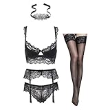 Women Push Up Lace Bras Set Lace Lingerie Bra and Panties and Socks and eyeshade 5 Piece