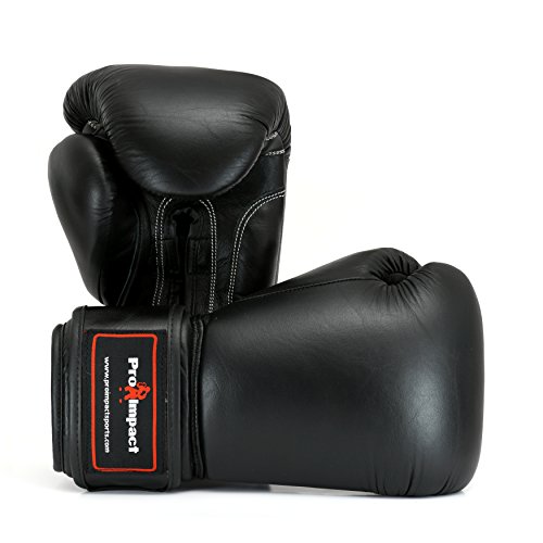 Genuine Leather Boxing Gloves Black 12 Oz. Pro Impact ($80 Value) - Thumbnail 2