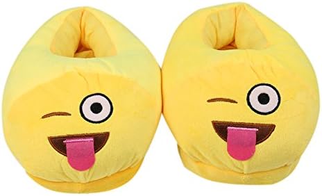 Cute Emoji Slippers,Anti-Slip Indoor Warm Fluffy Winter House Slippers, Universal Size for women,Men,Teen Kids (Toungue out Wink)