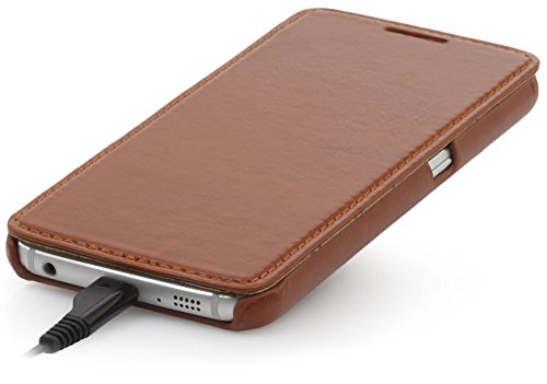 StilGut Book Type, Genuine Leather Case, Cover for Samsung Galaxy S6, Cognac Brown