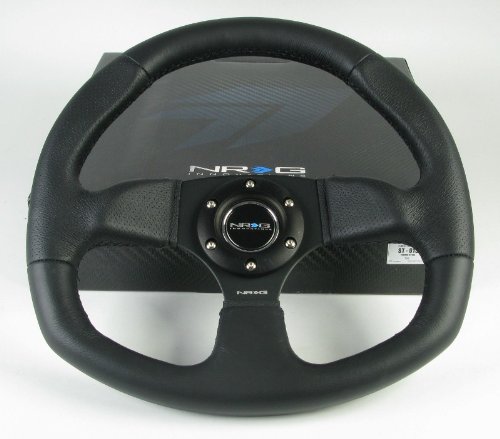 NRG Steering Wheel - 09 (Flat Bottom) - 320mm (12.60 inches) - Black Leather/Oval - Part # ST-009R