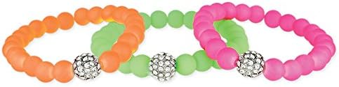 Set of 3 Pave Bead Florescent Neon Resin Stretch Bracelets - Retro 1980s Fashion