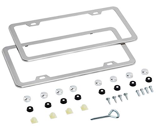 Airisoer License Plate Frame Stainless Steel Upgraded Car Licenses Plate Covers Holders for US Vehicles, Silver 2 PCS 2 Holes