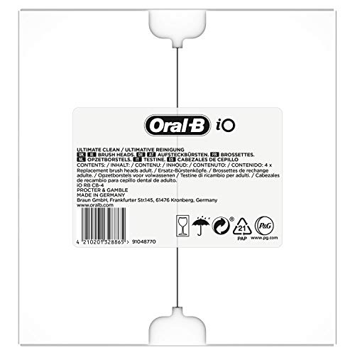 Oral-B iO Ultimate Clean Electric Toothbrush Head, Twisted & Angled Bristles for Deeper Plaque Removal, Pack of 4, Suitable for Mailbox, Black