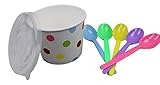 100 Count Deli Containers Durable Food Storage Containers with Lids and Multi-colored Spoons Hot and Cold Disposable 12oz Containers Use for Frozen Desserts, Soups, or Any Food of Your Choice
