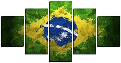 Modern Home and Office Wall Decor 5 Panels Canvas Prints Brazil Flag Photos to Prints Painting on Canvas (8x14inchx2/8x18inchx2/8x21inchx1)