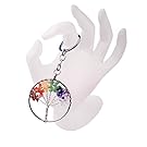 Joya Gift Tree of Life Keychain Natural Crystal Stone Handmade DIY Keychain Charm Pendant Necklace (7 Chakra Gemstone)