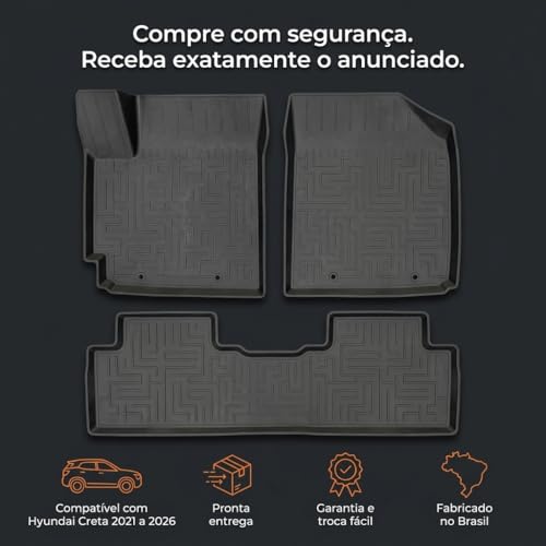 Tapete de Carro Bandeja Creta 2021 2022 2023 2024 2025 2026 Bordas Elevadas Impermeável