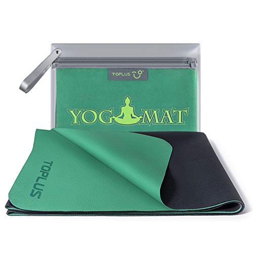 TOPLUS Travel Yoga Mat – Foldable 1/16 Inch Thin Hot Yoga Mat, Sweat Absorbent Anti Slip, High-Grade Natural Suede for Travel, Yoga and Pilates, Coming with Carrying Bag