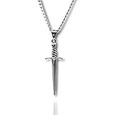 FUTIMELY Punk Skull Sword Necklace Retro Gothic Angel Demon Head Through Heart Sword Skull Sacred Heart Necklace Stainless Steel Pendant Necklace Personality Halloween Jewelry for Men Women