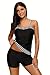 Aleumdr Womens Spaghetti Straps Striped Color Block Tankini Top Set Swimsuits Shortini Swimwear with Swim Shorts Large Size Black